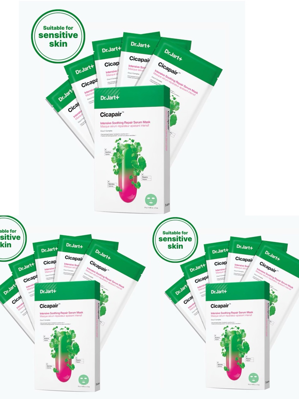 3 sets of Dr.Jart+ Cicapair Intensive Soothing Repair Serum Mask